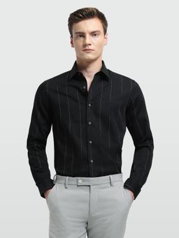 Arrow Newyork - Mens Vertical Striped Manhattan Slim Fit Black Formal Shirt