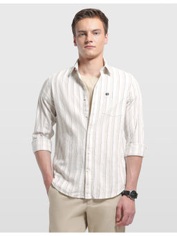 Arrow Sports - Mens Vertical Striped Chelsea Slim Fit beige Casual Shirt