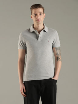 Tommy Hilfiger - Melange Grey Slim Fit Cotton Polo T-Shirt