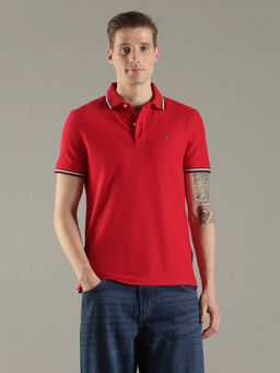 Tommy Hilfiger - Red Solid Regular Fit Cotton Polo T-Shirt