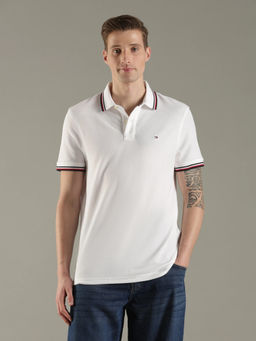 Tommy Hilfiger - White Solid Regular Fit Cotton Polo T-Shirt