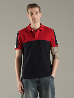 Tommy Hilfiger - Colour Block Regular Fit Cotton Red Polo T-Shirt