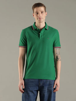 Tommy Hilfiger - Green Solid Regular Fit Cotton Polo T-Shirt