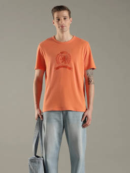 Tommy Hilfiger - Embroidered Logo Regular Fit Cotton Orange T-Shirt