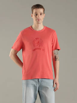 Tommy Hilfiger - Embroidered Logo Regular Fit Cotton Peach T-Shirt