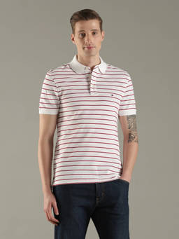 Tommy Hilfiger - White Striped Slim Fit Cotton Polo T-Shirt