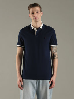 Tommy Hilfiger - Solid Regular Fit Cotton Navy Blue Polo T-Shirt