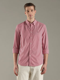 Tommy Hilfiger - Striped Regular Fit Cotton Red Casual Shirt