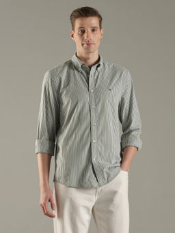 Tommy Hilfiger - Striped Regular Fit Cotton Green Casual Shirt