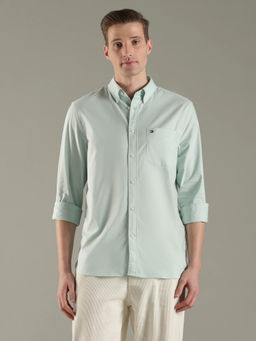 Tommy Hilfiger - Solid Regular Fit Cotton Green Casual Shirt