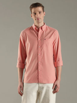 Tommy Hilfiger - Solid Regular Fit Cotton Peach Casual Shirt