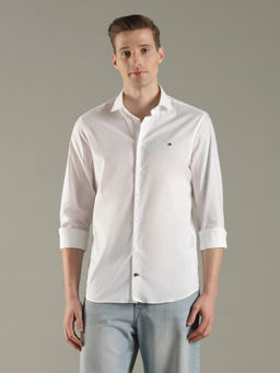 Tommy Hilfiger - Solid Slim Fit Cotton White Casual Shirt