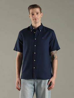 Tommy Hilfiger - Solid Regular Fit Cotton Navy Blue Casual Shirt