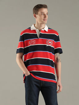 Tommy Hilfiger - Striped Relaxed Fit Cotton Red Polo T-Shirt