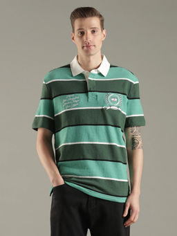 Tommy Hilfiger - Striped Relaxed Fit Cotton Green Polo T-Shirt