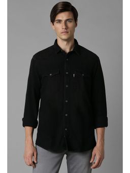 Louis Philippe - Men Black Slim Fit Solid Full Sleeves Casual Shirt