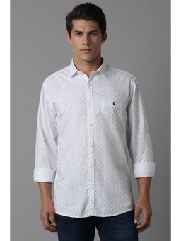 Louis Philippe - Men White Slim Fit Print Full Sleeves Casual Shirt