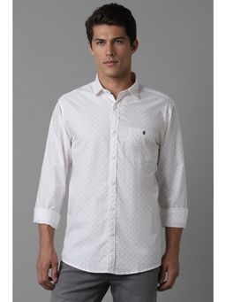 Louis Philippe - Men White Slim Fit Print Full Sleeves Casual Shirt