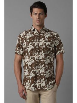 Louis Philippe - Men Brown Slim Fit Floral Print Half Sleeves Casual Shirt