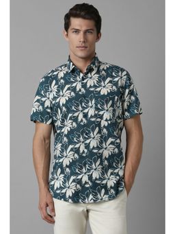 Louis Philippe - Men Green Slim Fit Floral Print Half Sleeves Casual Shirt
