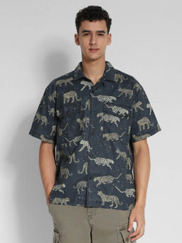 American Eagle - Men Grey 24/7 Stretch Printed Poolside Shirt