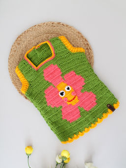 Woonie - Green Handmade Crochet Intarsia Stitch Sweater