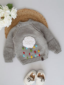 Woonie - Grey Handknitted Cloud and Rain Sweater