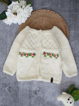 Woonie - Cream Handknitted Waffle Stitch Kids Cardigan