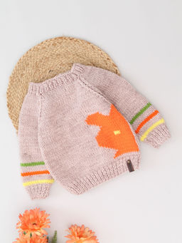 Woonie - Multi Color Handknitted Textured Pattern Intarsia Stitch Sweater