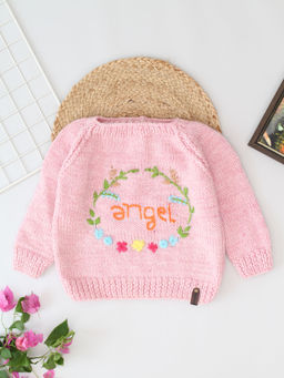 Woonie - Pink Hand Embroidered Personalised Knitted Sweater