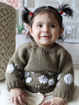 Woonie - Brown Handknitted Embroidered Sweater