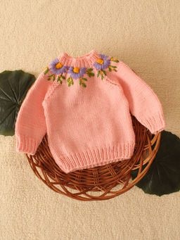 Woonie - Peach Handmade Knitted Love Text Pullover Sweater