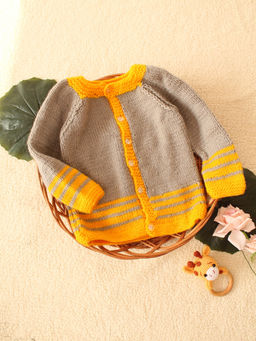 Woonie - Grey Handknitted Striped Cardigan