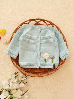 Woonie - Blue Handknitted Self Design Cardigan