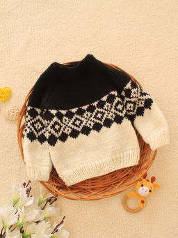 Woonie - Black Handknitted Self Design Sweater
