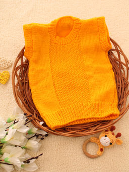 Woonie - Orange Handknitted Self Design Sweater Vest