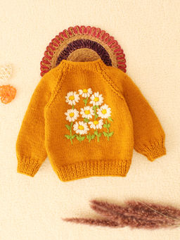 Woonie - Mustard Handknitted Bunch of Flowers Sweater