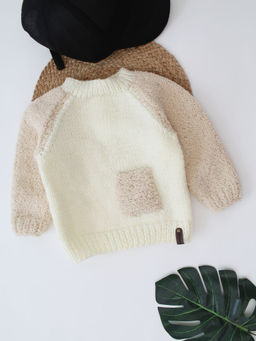 Woonie - Beige Handknitted Angrakha Pattern Sweater