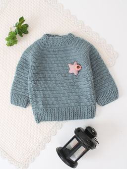 Woonie - Grey Crochet Star Applique Sweater