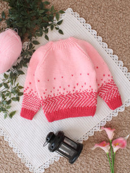 Woonie - Pink Handknitted Self Design Sweater