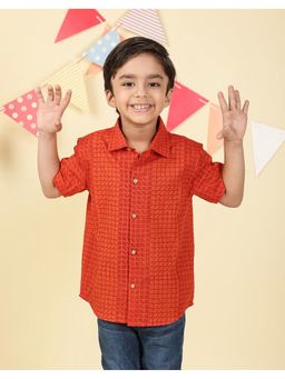 Fabindia - Orange Cotton Hand Block Printed Shirt