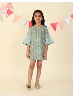 Fabindia - Teal Cotton Hand Block Printed Mini Dress