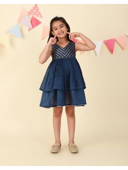 Fabindia - Navy Blue Cotton Silk Blend Dress