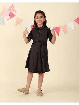 Fabindia - Black Viscose Silk Blend Belted Dress