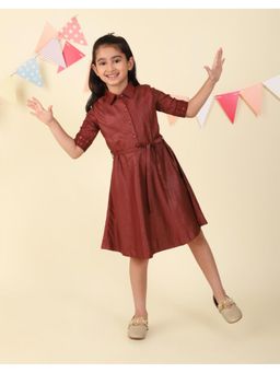 Fabindia - Maroon Viscose Silk Blend Belted Dress