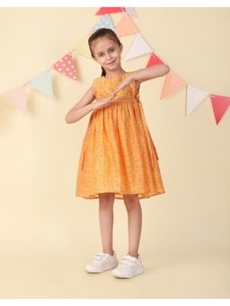 Fabindia - Yellow Cotton Silk Hand Block Printed Dress
