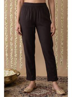 Aurelia - Women's Brown Solid Pure Cotton Straight Fit Pant