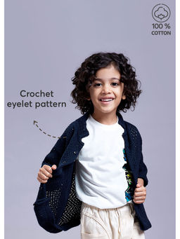 Hopscotch - Navy Blue Pure Cotton Crochet Shirt