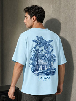Nobero - Blue Graphic Oversized Fit T-Shirt