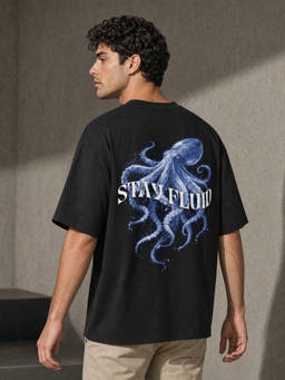 Nobero - Black Graphic Oversized Fit T-Shirt